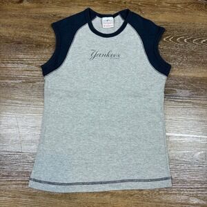 New York Yankees Womens Gray Navy Raglan Sleeveless Babydoll Y2K Small